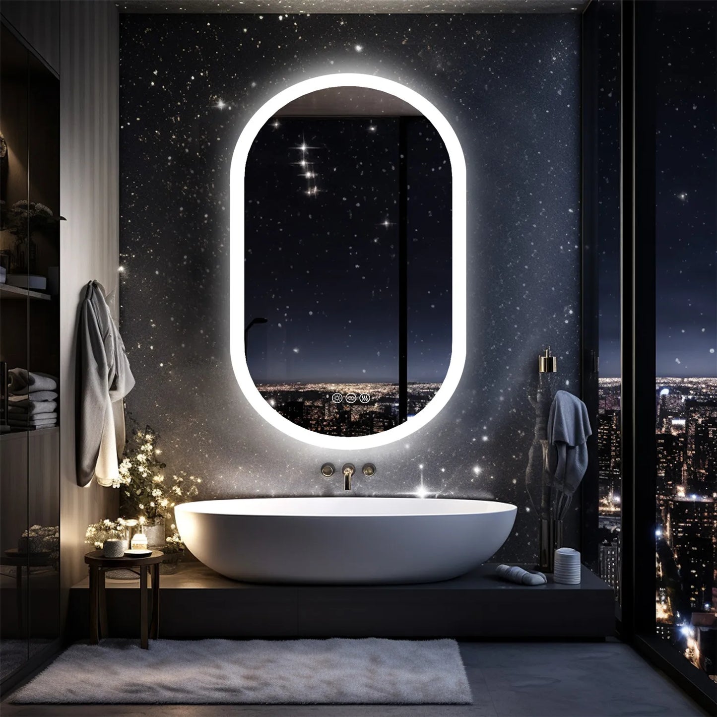 Bathroom Mirror: Oval, Dimmable, Anti-Fog