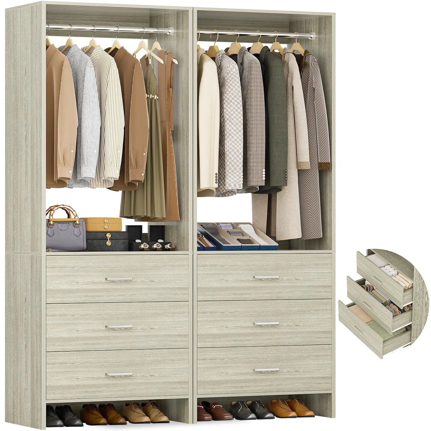 Wood Closet System Walk-in Closet Organizer Wardrobe Storage