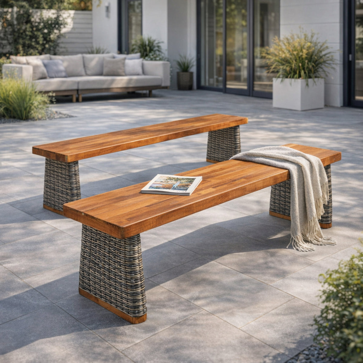 Outdoor Acacia Wood Bench Set of 2