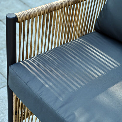 Outdoor PE Wicker 2-Seater Sofa Set with Grey Cushions and Table