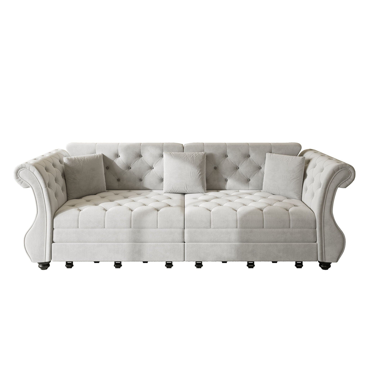 Oversized Chesterfield Pull Out Sofa Bed, Roll Arm Couch With Flower Tufting For Living Room