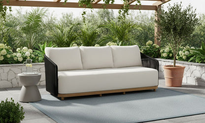 Alpine Teak Wood Outdoor Sofa with Black Rope Design