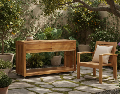 Imperial Grove Outdoor Solid Teak Wood Kitchen Island