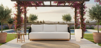 Alpine Teak Wood Outdoor Sofa with Black Rope Design