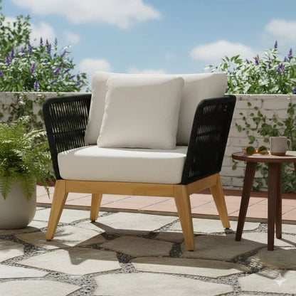 Cypress Teak Wood Sofa Set with Black Rope Design – Modern Outdoor Lounge