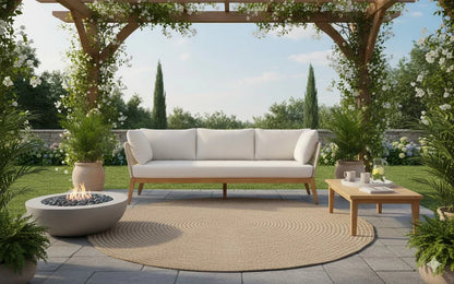 Cypress Teak Wood Sofa Set with Beige Rope Design – Modern Outdoor Lounge