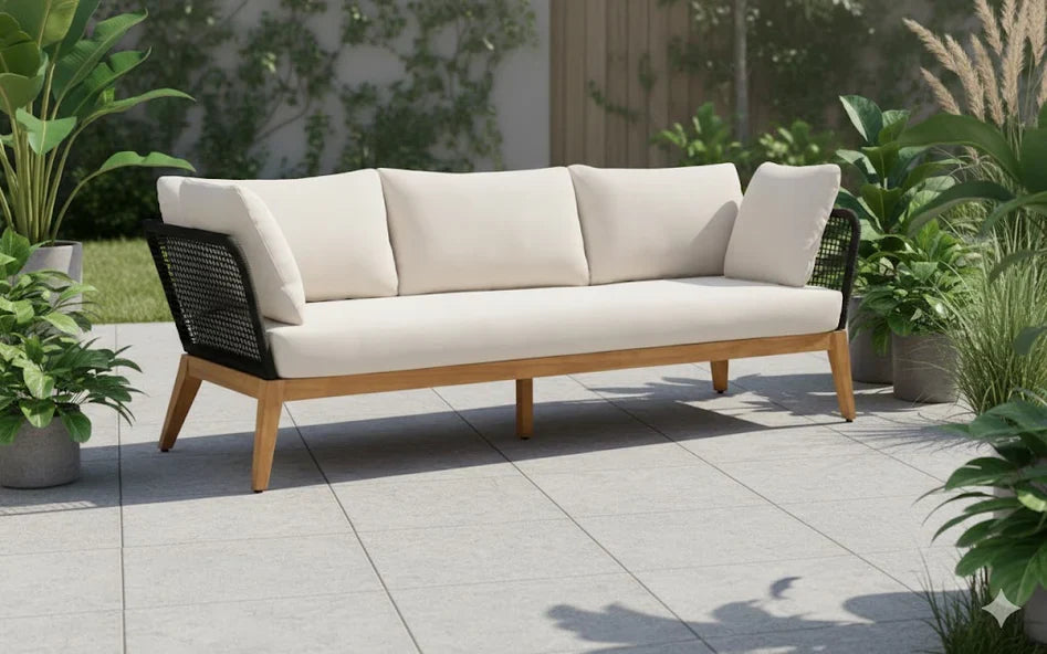 Cypress Teak Wood Sofa Set with Black Rope Design – Modern Outdoor Lounge