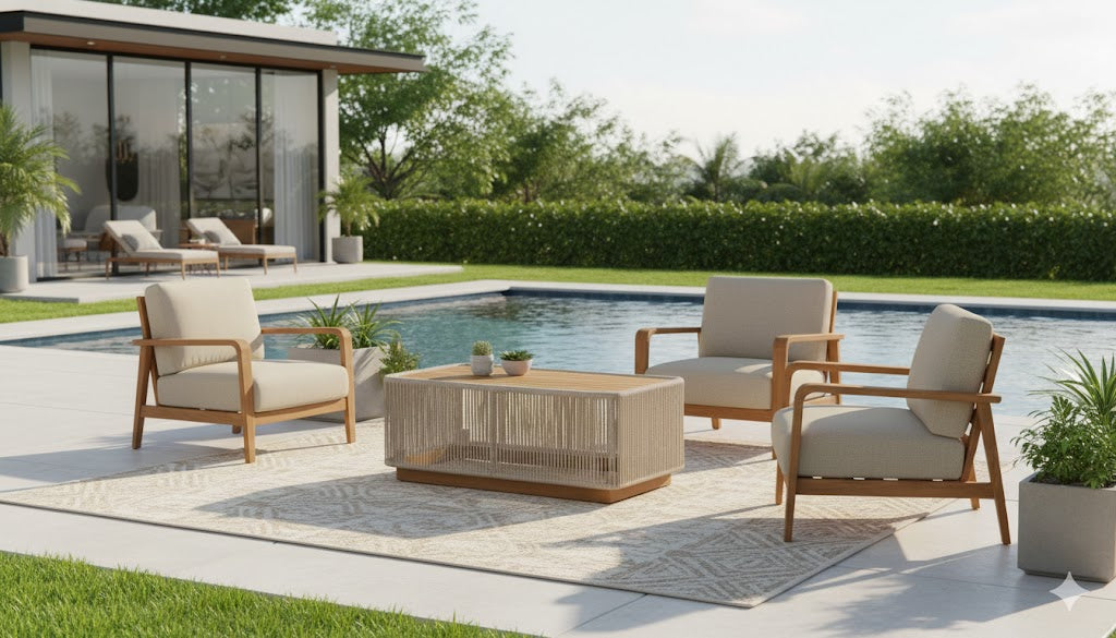 Alpine Teak outdoor collection Beige Rope Coffee table
