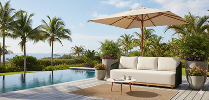 Alpine Teak Wood Outdoor Sofa with Black Rope Design