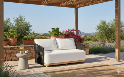 Alpine Teak Wood Outdoor Loveseat with Black Rope Design