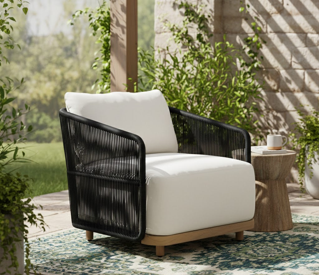 Alpine Teak Wood Outdoor Arm Chair with Black Rope Design