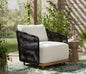 Alpine Teak Wood Outdoor Arm Chair with Black Rope Design